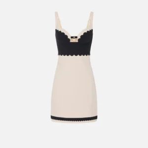 ELISABETTA FRANCHI Abito Burro-Nero in doppio crêpe stretch con smerlo ricamato