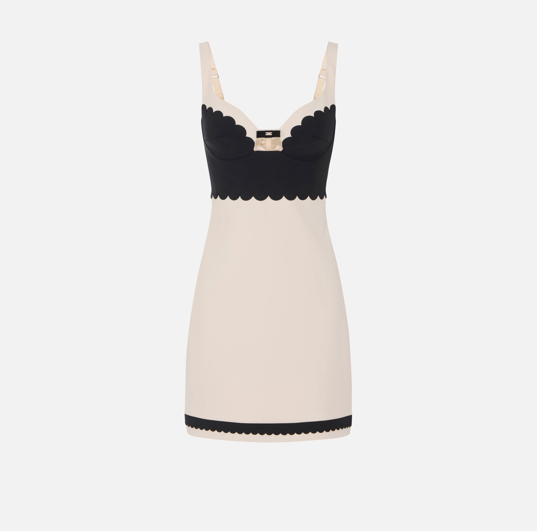 ELISABETTA FRANCHI Abito Burro-Nero in doppio crêpe stretch con smerlo ricamato