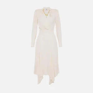 Abito in georgette con foulard gioiello