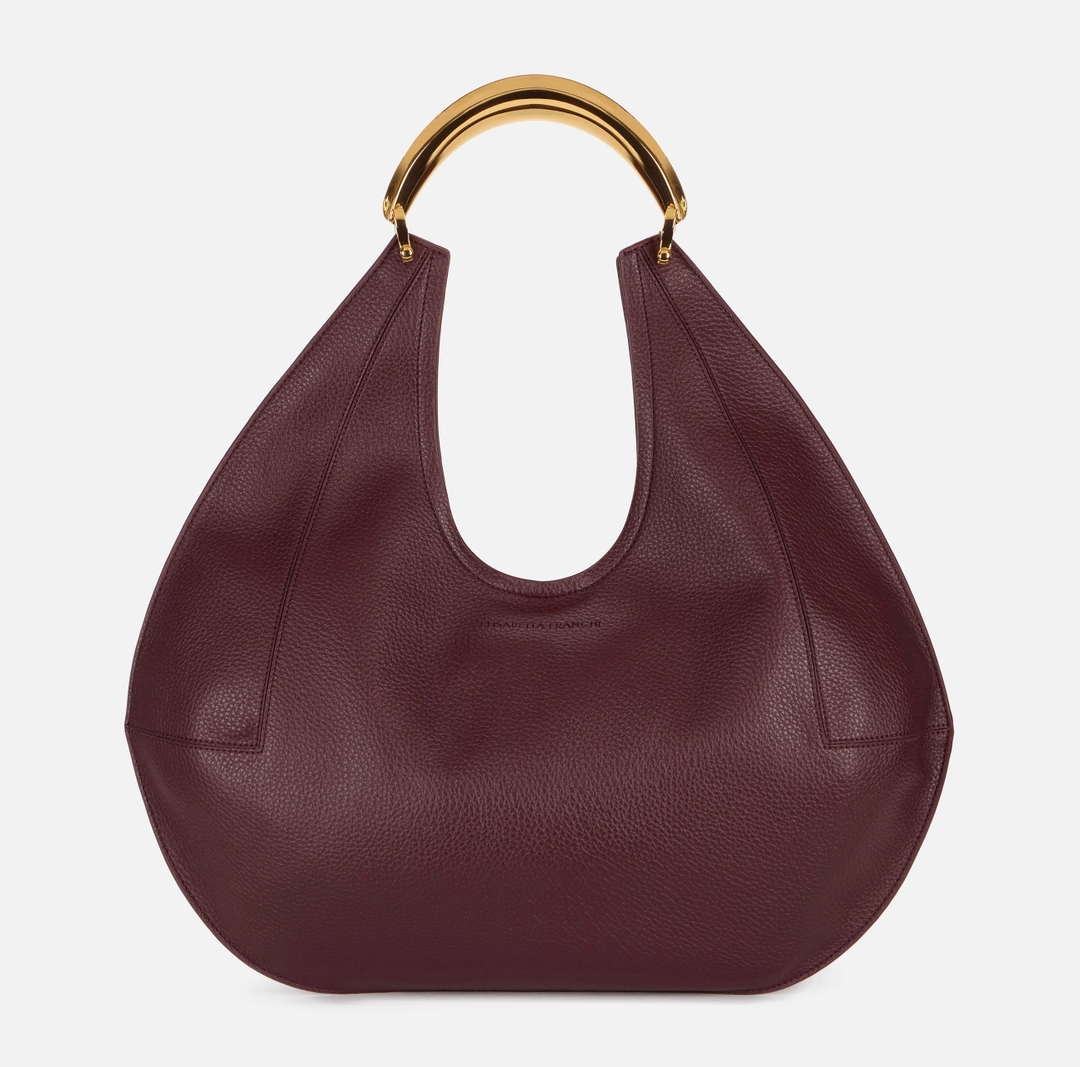 Borsa hobo grande in materiale sintetico con cuciture logo