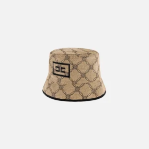 Cappello bucket in rafia con losanga
