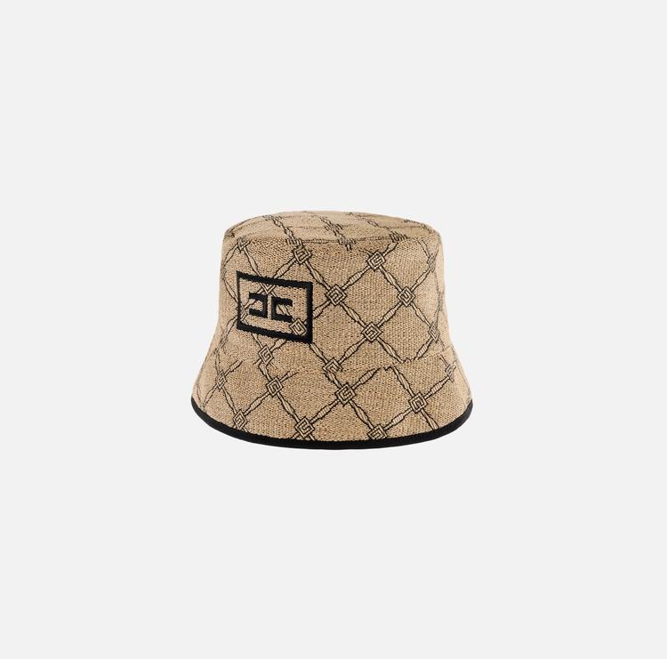 Cappello bucket in rafia con losanga
