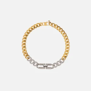 Collana in ottone con logo e strass