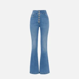 Jeans a vita alta con bottoni logo