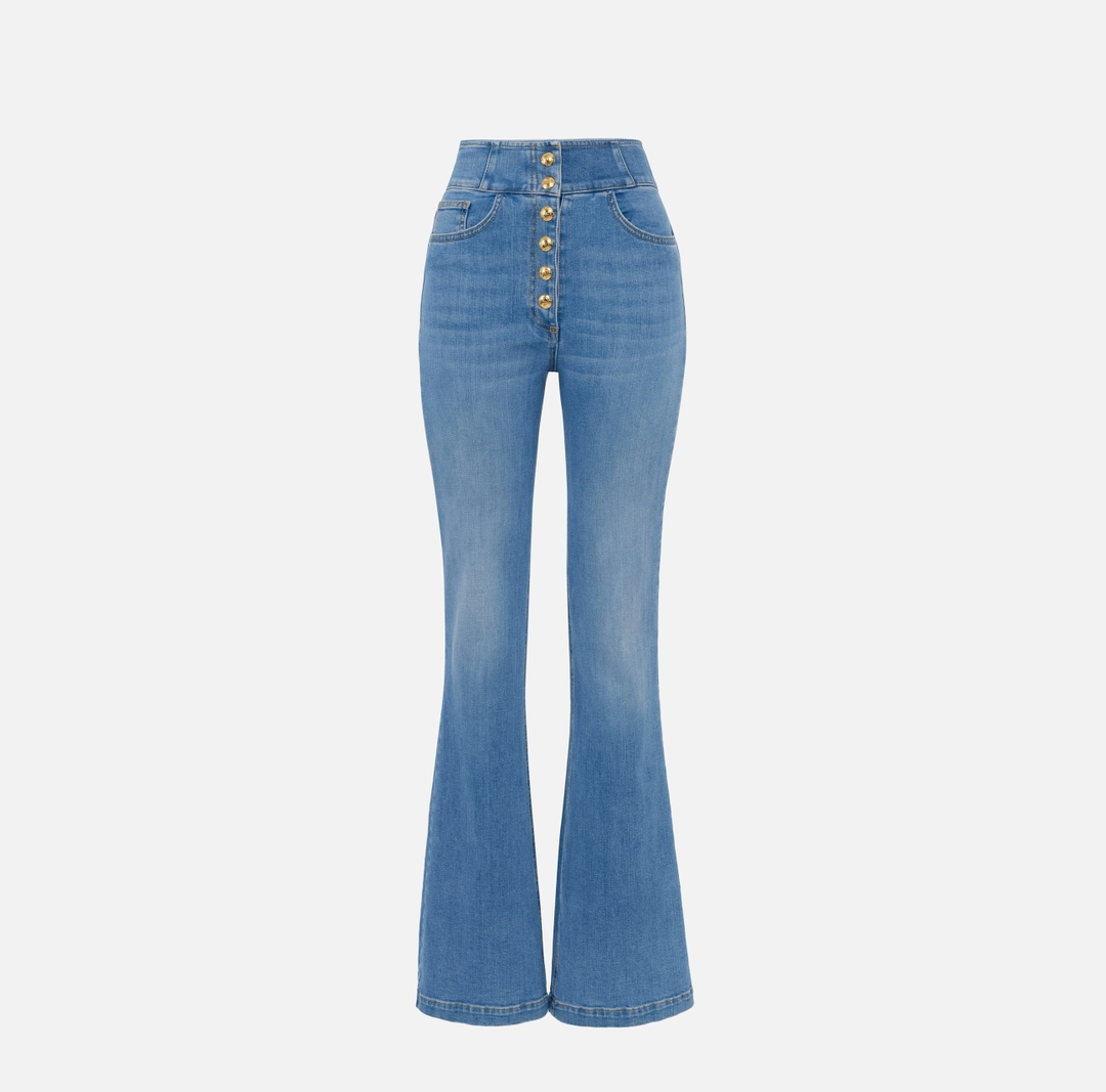 Jeans a vita alta con bottoni logo