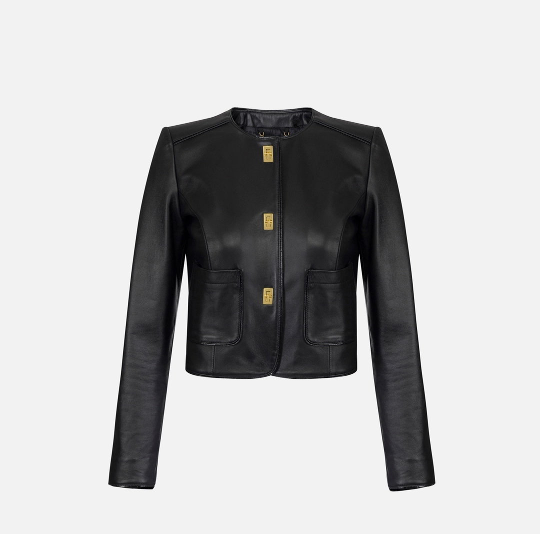 Giacca in pelle con dettagli in vinile