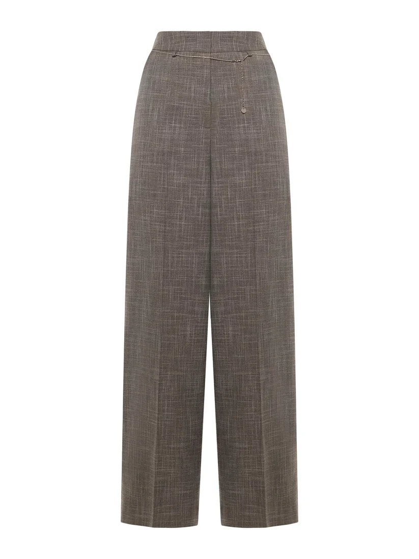 Pantaloni dritti con cintura catena in tela tramata
