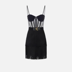 Mini abito in tulle con frange