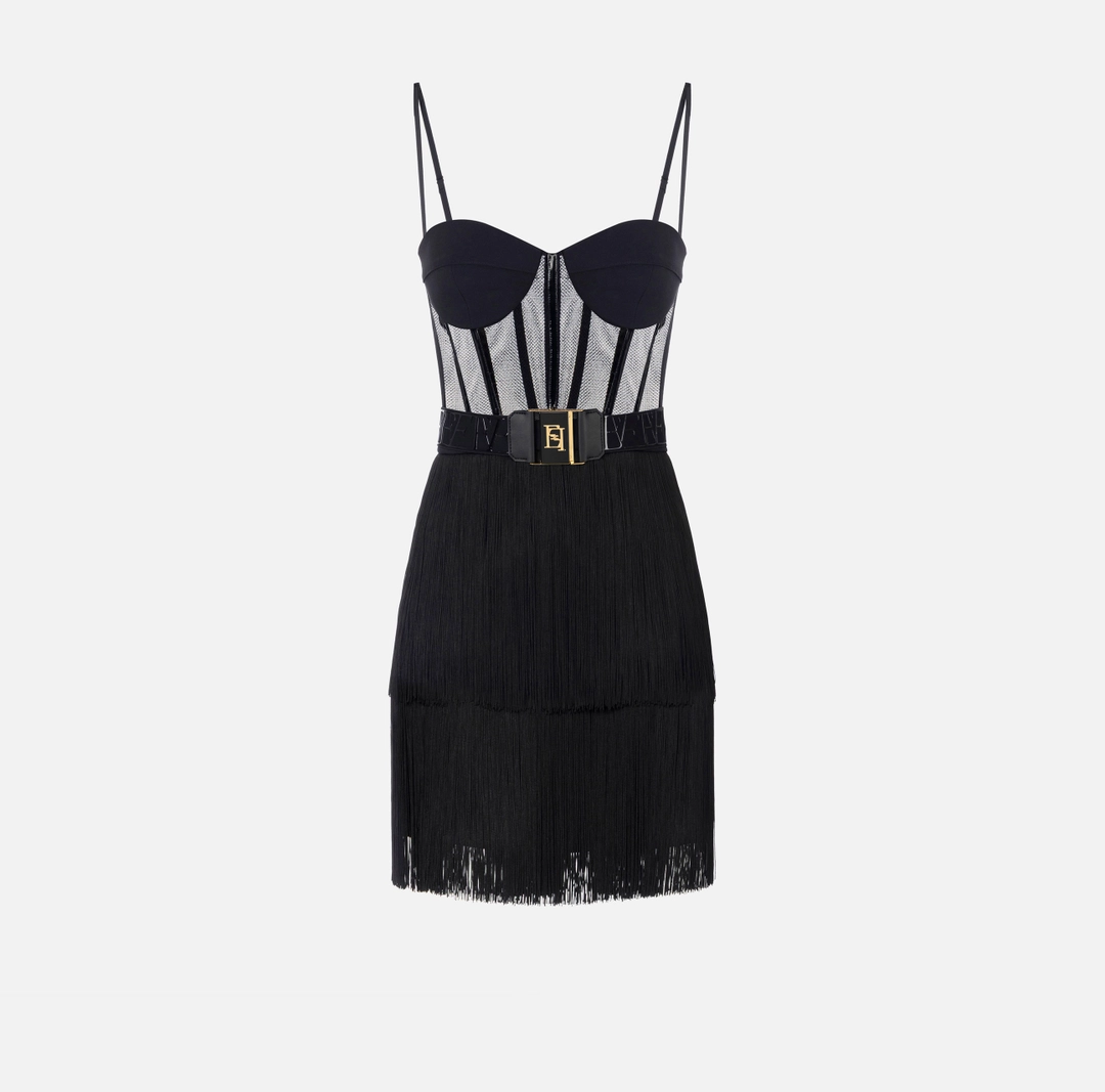 Mini abito in tulle con frange