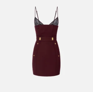 Abito in gabardina di misto lana con pizzo