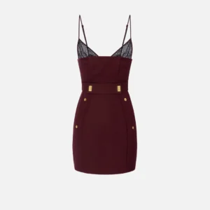 Abito in gabardina di misto lana con pizzo