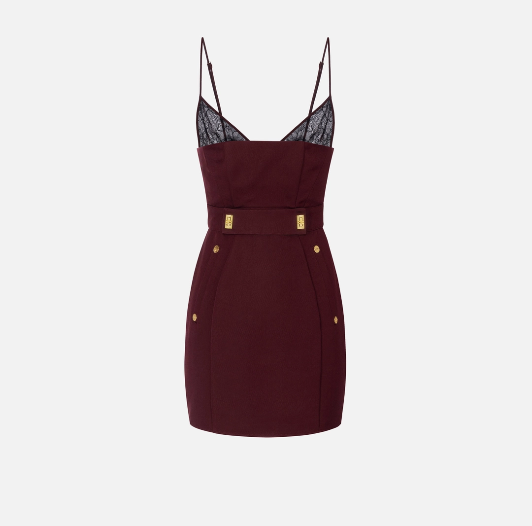 Abito in gabardina di misto lana con pizzo