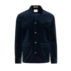 Giacca   Camicia   in   Velluto   Liscio   Blu