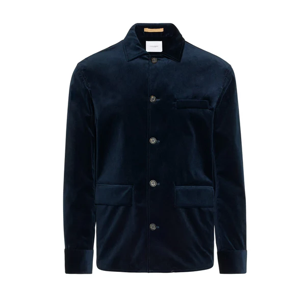 Giacca   Camicia   in   Velluto   Liscio   Blu