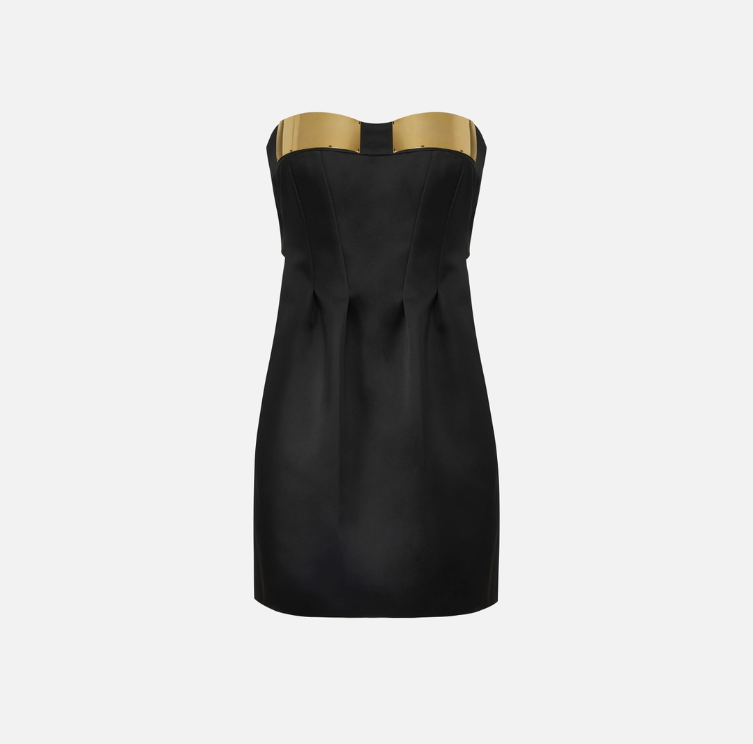 Mini abito in duchesse con coppe gioiello “Spring Summer 2026”