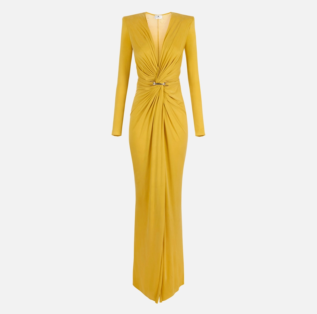 Abito Red Carpet in jersey cupro con logo gioiello “Spring Summer 2026”