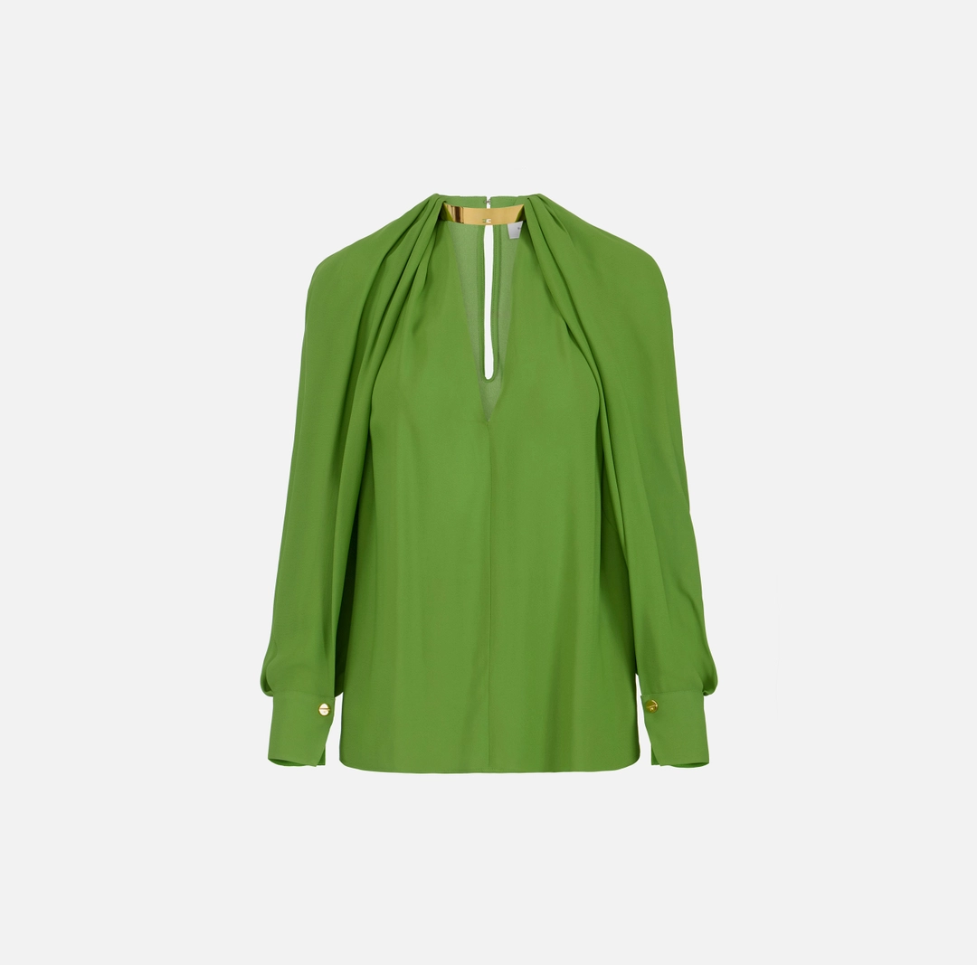 Blusa in georgette di viscosa con dettaglio gioiello “Spring Summer 2026”