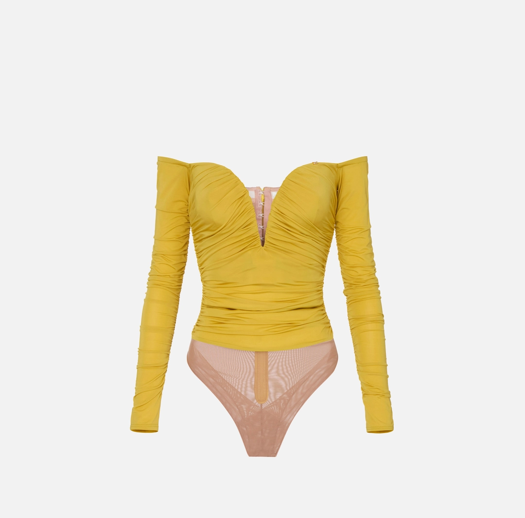 Body in jersey crêpe leggero con drappeggi